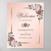 Blush Pink Gold Floral Weddenschap Welkomstteken Poster (Voorkant)