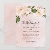 Blush Pink Gold Floral Wedding Kaart (Voorkant / Achterkant)