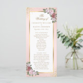 Blush Pink Gold Floral Wedding Programmakaart (Staand voorkant)