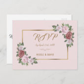 Blush Pink Gold Floral Wedding RSVP Briefkaart (Voorkant / Achterkant)
