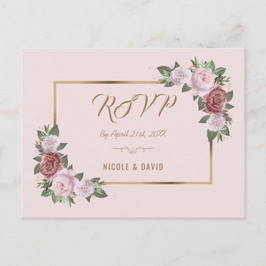 Blush Pink Gold Floral Wedding RSVP Briefkaart (Voorkant)
