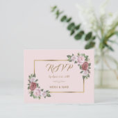Blush Pink Gold Floral Wedding RSVP Briefkaart (Staand voorkant)