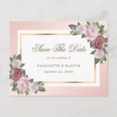 Blush Pink Gold Floral Wedding Save the Date Aankondigingskaart (Voorkant)