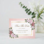 Blush Pink Gold Floral Wedding Save the Date Aankondigingskaart (Staand voorkant)