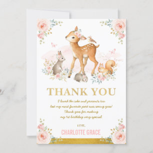 Blush Pink Gold Floral Woodland Birthday Bedankkaart