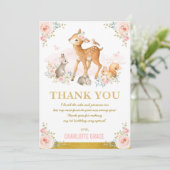 Blush Pink Gold Floral Woodland Birthday Bedankkaart (Staand voorkant)
