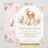 Blush Pink Gold Floral Woodland Birthday Bedankkaart (Voorkant / Achterkant)