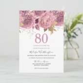 Blush Pink Gold Flowers 80e verjaardag Kaart (Staand voorkant)