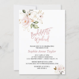 Blush Pink Gold Flowers Bachelorette Weekend Kaart