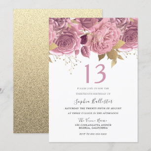 Blush Pink Gold Flowers Girls 13e verjaardag Kaart