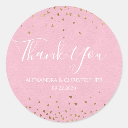 Blush Pink - Gold Foil Confetti bruiloft Bedankt Ronde Sticker (Voorkant)