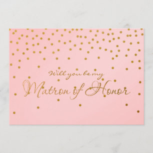 Blush Pink Gold Foil Confetti MATRON HONOR-kaart Kaart