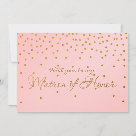 Blush Pink Gold Foil Confetti MATRON OF HONOR kaar Kaart (Voorkant)