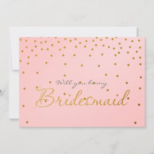 Blush Pink Gold Foil Confetti Stippen BRIDESMAID K Kaart (Voorkant)