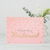 Blush Pink Gold Foil Confetti Stippen BRIDESMAID K Kaart (Staand voorkant)