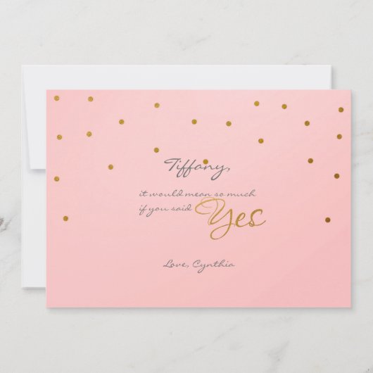 Blush Pink Gold Foil Confetti Stippen BRIDESMAID K Kaart (Achterkant)