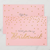 Blush Pink Gold Foil Confetti Stippen BRIDESMAID K Kaart (Voorkant / Achterkant)