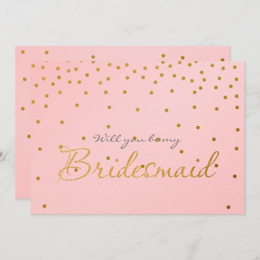 Blush Pink Gold Foil Confetti Stippen BRIDESMAID K Kaart (Voorkant / Achterkant)