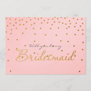 Blush Pink Gold Foil Confetti Stippen BRIDESMAID K Kaart