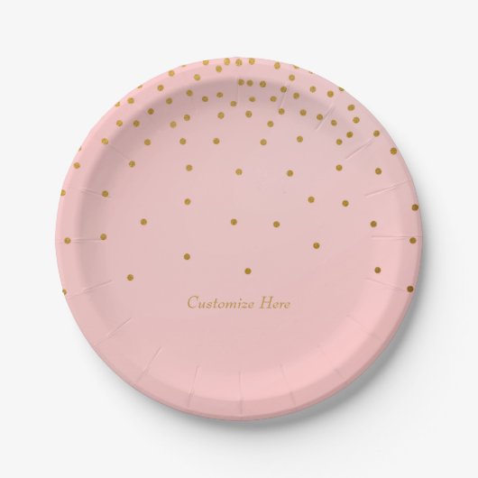 Blush Pink & Gold Foil Confetti Stippen Party Bord (Voorkant)