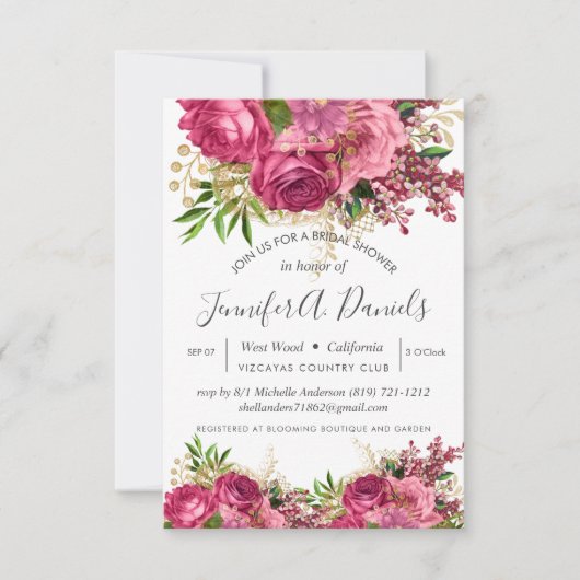 Blush Pink Gold Foil Rozen Vrijgezellenfeest Kaart (Voorkant)