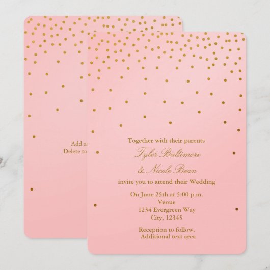 Blush Pink & Gold Foil Stippen Kaart (Voorkant / Achterkant)