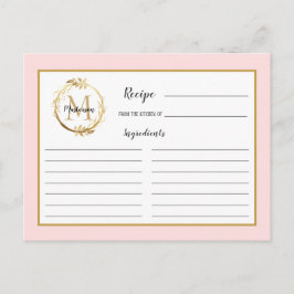 Blush Pink Gold Foliage Monogram Recipcard Briefkaart