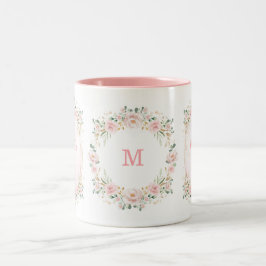 Blush Pink Gold Garden Flowers Wreatmonogram Tweekleurige Koffiemok