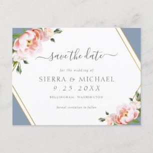 Blush Pink Gold Geometric Dusty Blue Save the Date Aankondigingskaart