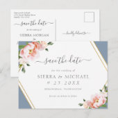 Blush Pink Gold Geometric Dusty Blue Save the Date Aankondigingskaart (Voorkant / Achterkant)