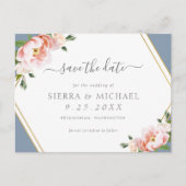 Blush Pink Gold Geometric Dusty Blue Save the Date Aankondigingskaart (Voorkant)