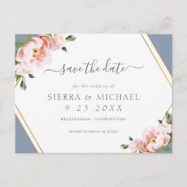 Blush Pink Gold Geometric Dusty Blue Save the Date Aankondigingskaart