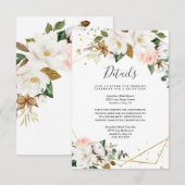 Blush Pink Gold Geometric en White Magnolia Flora Informatiekaartje (Voorkant / Achterkant)