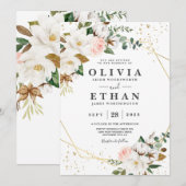 Blush Pink Gold Geometric en White Magnolia Flora Kaart (Voorkant / Achterkant)