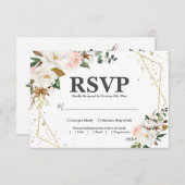 Blush Pink Gold Geometric en White Magnolia Flora RSVP Kaartje (Voorkant / Achterkant)