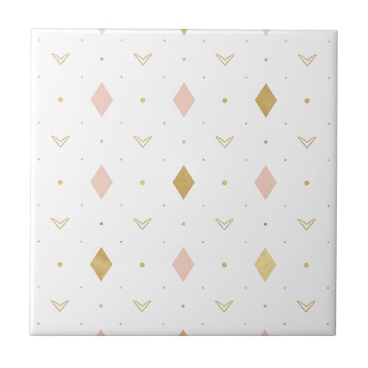Blush Pink Gold Geometric Pattern Tegeltje (Voorkant)