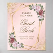 Blush Pink Gold Geometric Weddenbank Sign Poster (Voorkant)