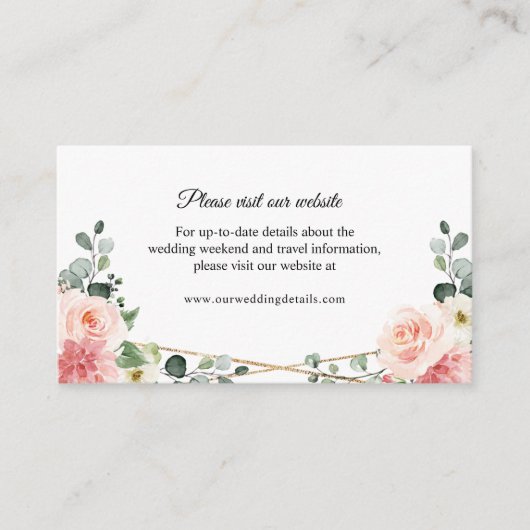 Blush Pink Gold Geometric Weddenwebsite - Gegevens Informatiekaartje (Voorkant)
