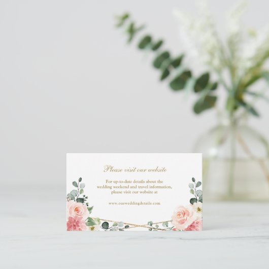 Blush Pink Gold Geometric Weddenwebsite - Gegevens Informatiekaartje (Staand voorkant)