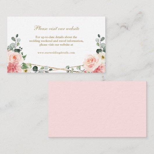 Blush Pink Gold Geometric Weddenwebsite - Gegevens Informatiekaartje (Voorkant / Achterkant)