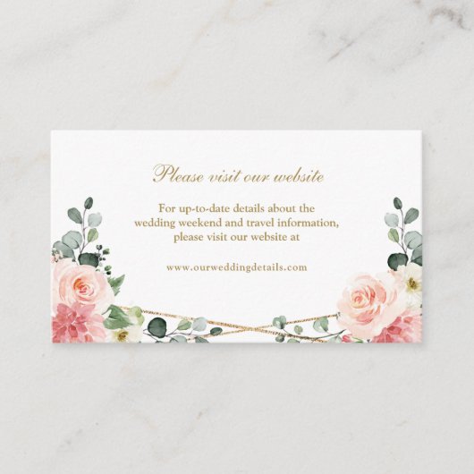 Blush Pink Gold Geometric Weddenwebsite - Gegevens Informatiekaartje (Voorkant)