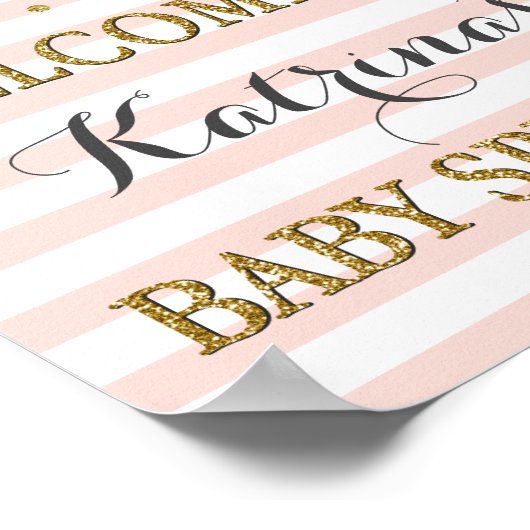 Blush Pink Gold Girl Baby Sprinkle Welcome Sign Poster (Hoek)