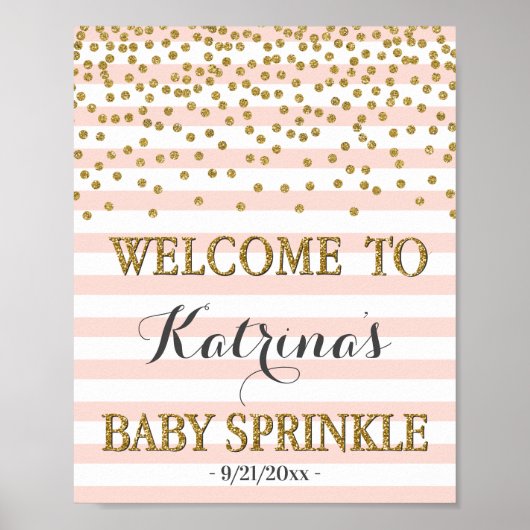 Blush Pink Gold Girl Baby Sprinkle Welcome Sign Poster (Voorkant)