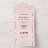 Blush Pink Gold Glam Confetti All In One Uitnodiging (Binnen)