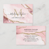Blush Pink Gold Glam Glitter Marble Agate Monogram Visitekaartje (Voorkant / Achterkant)