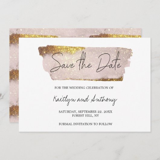 Blush Pink & Gold Glam Script Save The Date (Voorkant / Achterkant)