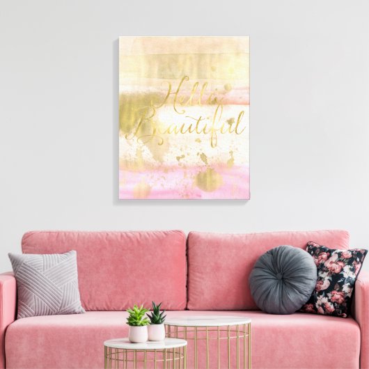 Blush Pink Gold Glam Waterverf Hallo Canvas Afdruk (Insitu (Woonkamer))