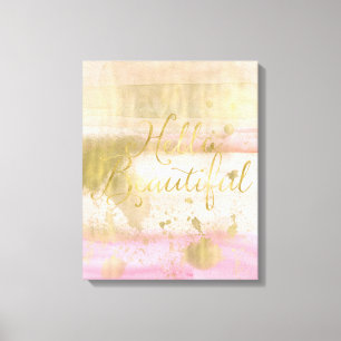 Blush Pink Gold Glam Waterverf Hallo Canvas Afdruk