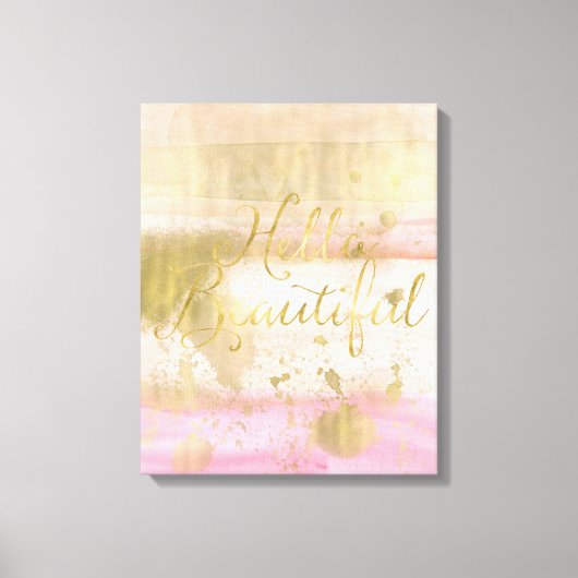 Blush Pink Gold Glam Waterverf Hallo Canvas Afdruk (Voorkant)