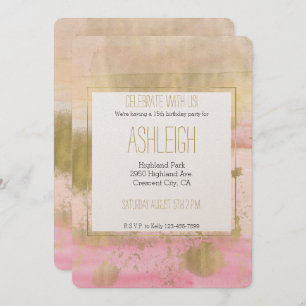 Blush Pink Gold Glam Waterverf Mooie verjaardag Kaart